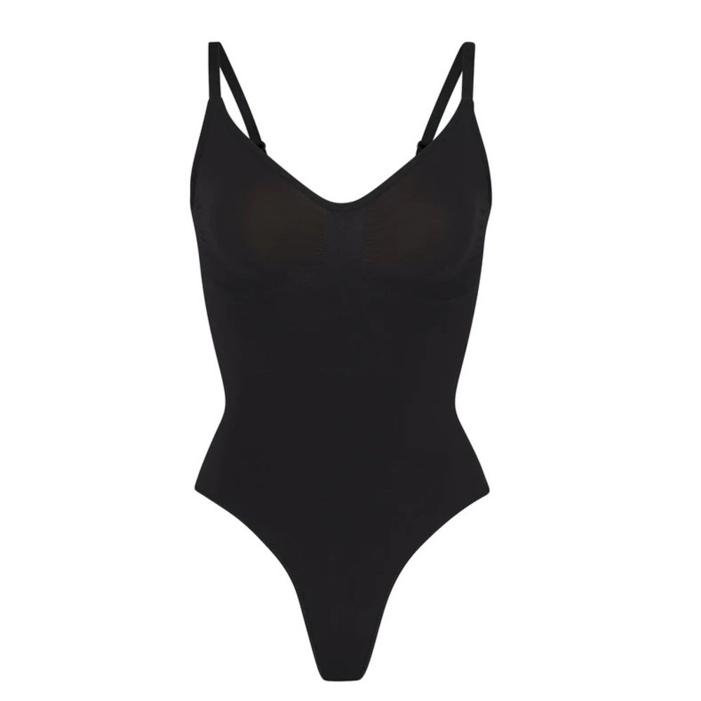 SKIMS Sculpting Thong Bodysuit S/M Onyx Black Seamless NWT $68